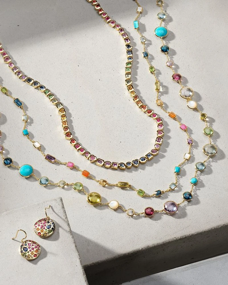 18K Rock Candy® Rainbow Sapphire & Tsavorite Mixed Cut Bezel Tennis Necklace, 17" - Exclusive