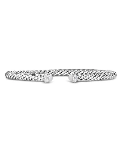 Cablespira Flex® Bracelet Sterling Silver with Pearls and Diamonds, 4mm