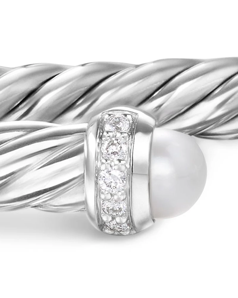 Cablespira Flex® Bracelet Sterling Silver with Pearls and Diamonds, 4mm