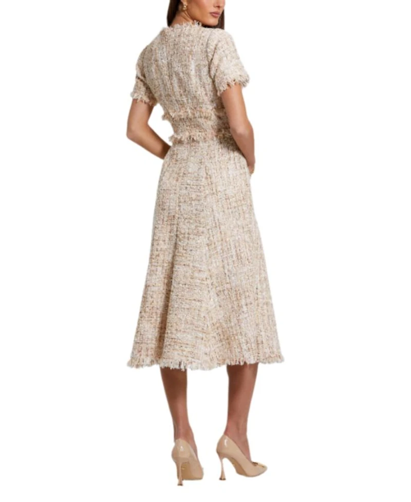 Boucle Short Sleeve A Line Midi Dress