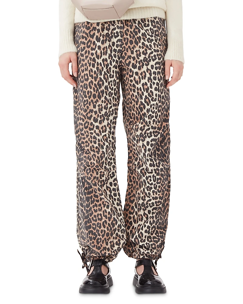 Ganni Leopard Print Drawstring Pants