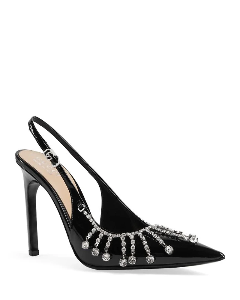 Women's Vernice Pointed Toe Crystal Chain Detail High Heel Slingback Pumps