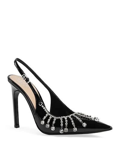Women's Vernice Pointed Toe Crystal Chain Detail High Heel Slingback Pumps