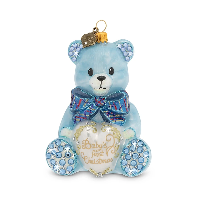 Jay Strongwater Baby's First Christmas Teddy Glass Ornament