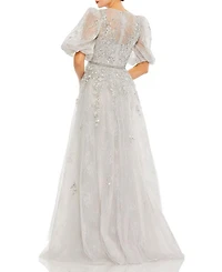 Embellished Puff Sleeve A Line Gown