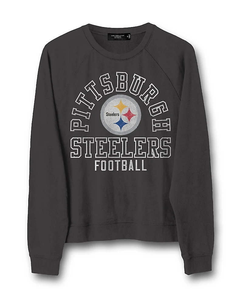 Junk Food Clothing Women's Nfl Pittsburgh Steelers Flocked Raglan Crew Fleece Sweatshirt