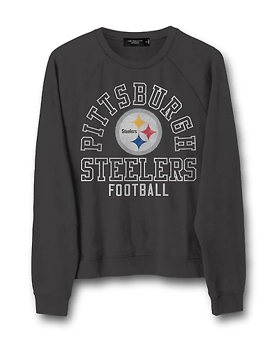 Junk Food Clothing Women's Nfl Pittsburgh Steelers Flocked Raglan Crew Fleece Sweatshirt
