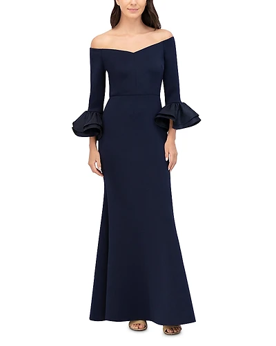 Eliza J Ruffled Off-the-Shoulder Gown