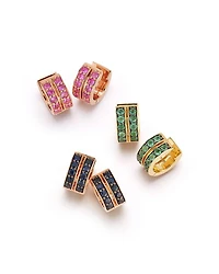 18K Rose Gold Blue Sapphire Classic Double Row Huggie Earrings