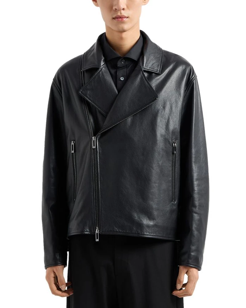 Asymmetrical Leather Biker Jacket