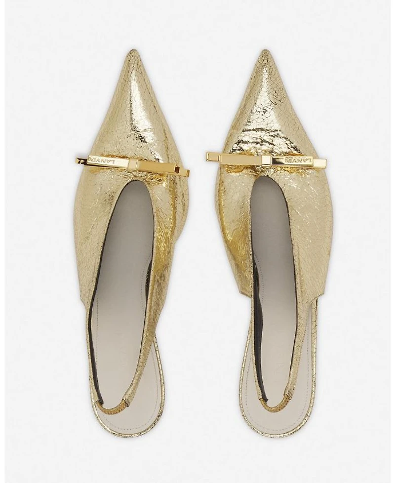 Women's Bow Slingback Pumps Crackled Metallic Leather