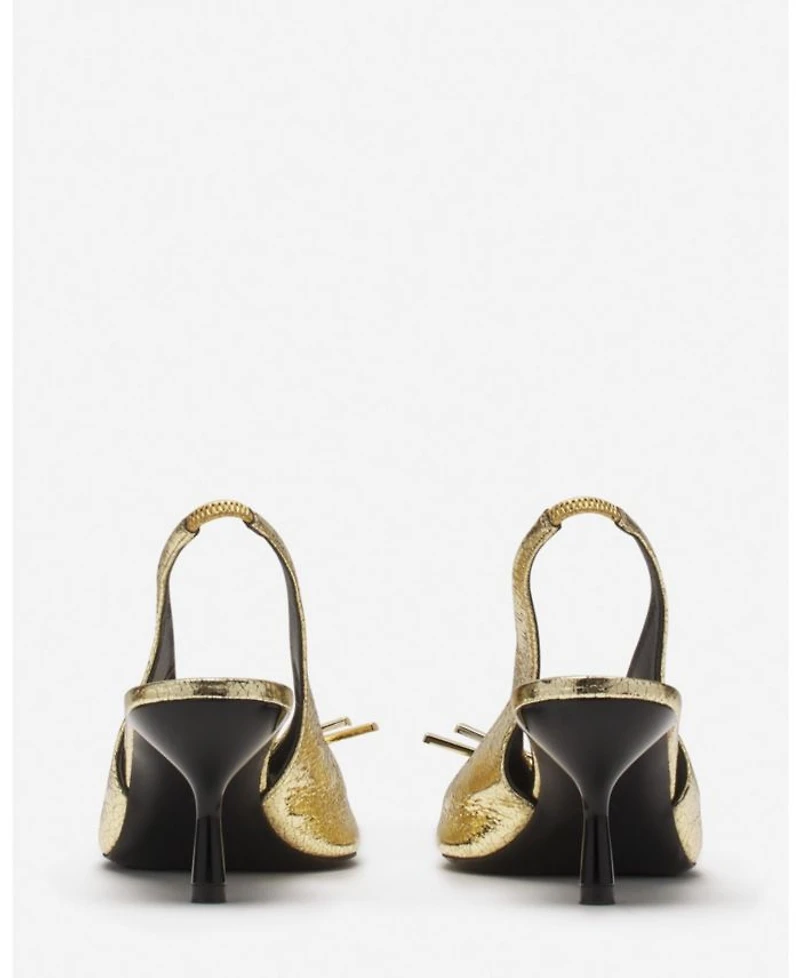 Women's Bow Slingback Pumps Crackled Metallic Leather