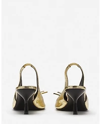 Women's Bow Slingback Pumps Crackled Metallic Leather