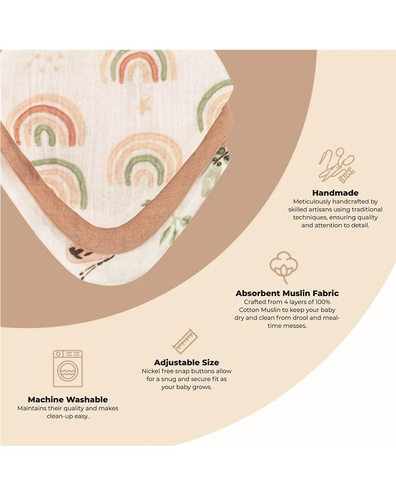 Rainbow/Butterfly Muslin Bibs, 3 Pack - Ages 0-3