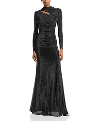 Self-Portrait Black Rhinestone Mesh Cut Out Gown