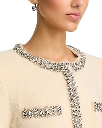 Cream Rhinestone Trim Knit Cardigan
