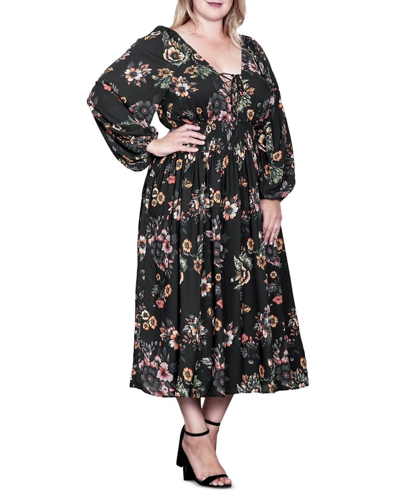 Plus Lace Up Double V Neck Dress