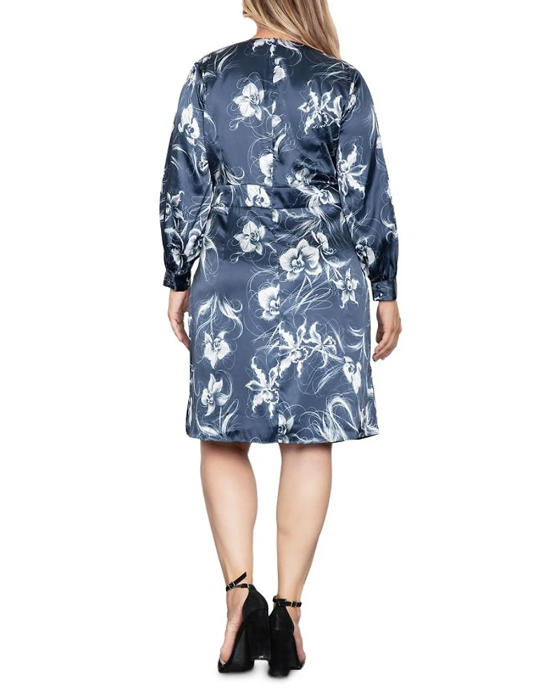 Plus Faux Wrap Satin Dress
