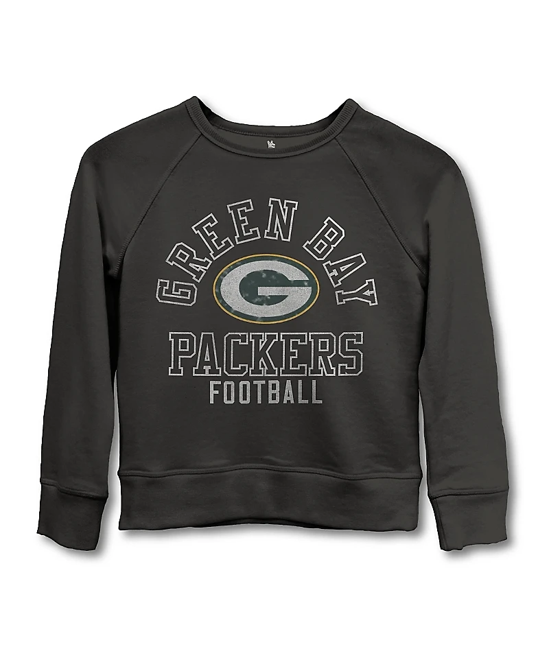 Junk Food Clothing Unisex Nfl Green Bay Packers Flocked Raglan Crew Fleece Sweatshirt - Little Kid, Big Kid