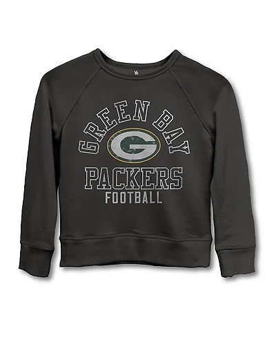 Junk Food Clothing Unisex Nfl Green Bay Packers Flocked Raglan Crew Fleece Sweatshirt - Little Kid, Big Kid