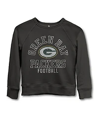 Junk Food Clothing Unisex Nfl Green Bay Packers Flocked Raglan Crew Fleece Sweatshirt - Little Kid, Big Kid