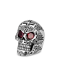 King Baby Studio Men's Sterling Silver Garnet Sugar Skull Chosen Ring