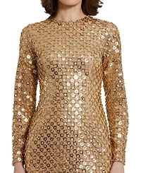 Beaded Georgette Long Sleeve Fitted Midi Dress