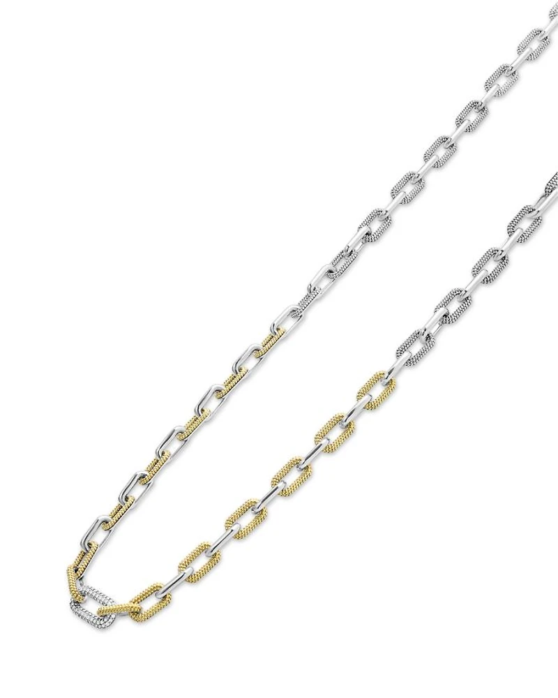 18K Yellow Gold & Silver Caviar Lux-Clip Diamond Link Necklace, 18