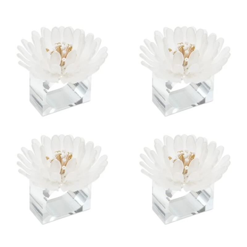 Cosmos Napkin Ring in White & Gold, Set of 4