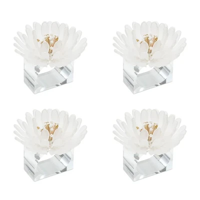 Cosmos Napkin Ring in White & Gold, Set of 4