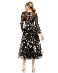 High Neck Long Sleeve Embroidered Dress
