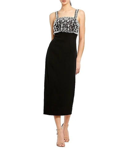 Mac Duggal Wide Strap Embellished Top Midi Dress