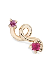 Bea Bongiasca 9K Yellow Gold Loop Pink Sapphire & Ruby Single Mini Stud Earring