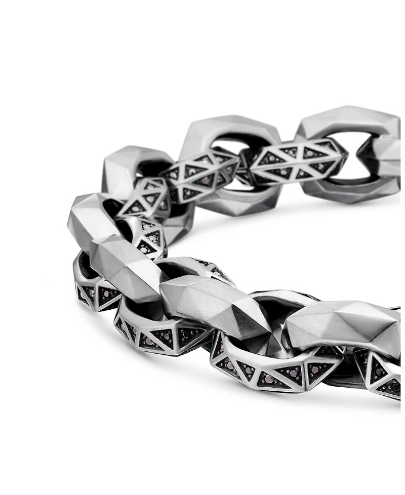 Men's Torqued Faceted Link Bracelet in Sterling Silver with Pavé Black Diamonds