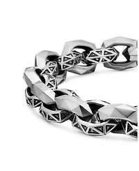 Men's Torqued Faceted Link Bracelet in Sterling Silver with Pavé Black Diamonds