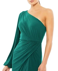 One Shoulder Puff Sleeve Faux Wrap Gown