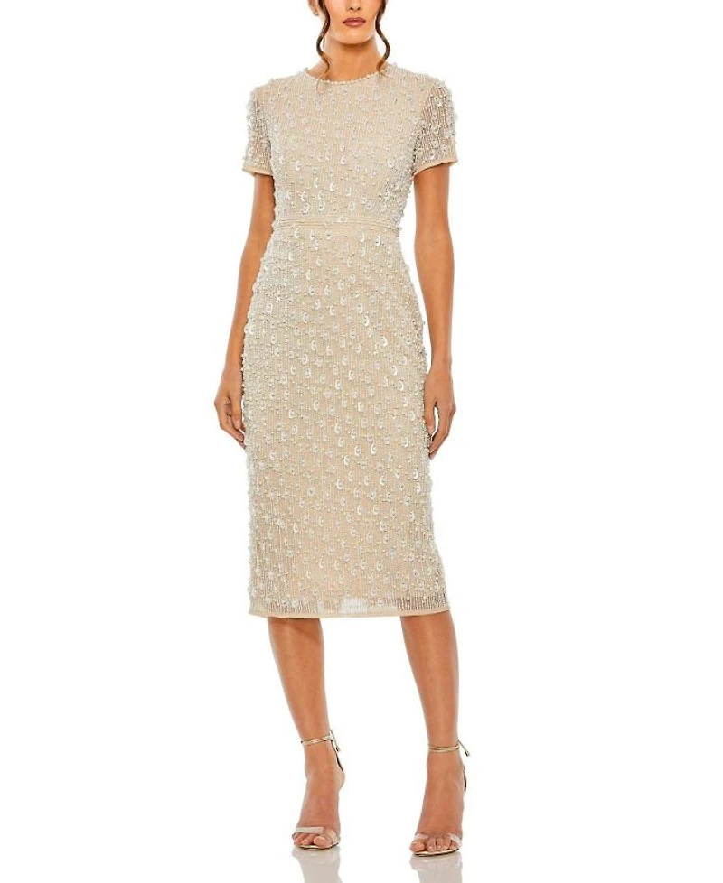 High Neck Short Sleeve Embellished Dress