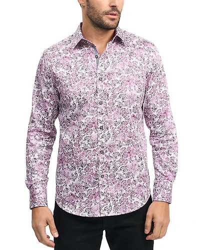 Robert Graham Downing Cotton Stretch Satin Printed Classic Fit Button Down Shirt