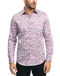 Robert Graham Downing Cotton Stretch Satin Printed Classic Fit Button Down Shirt