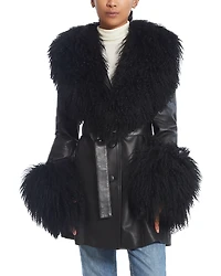 Susanna Chow Leather Shearling Trim Belted Jacket