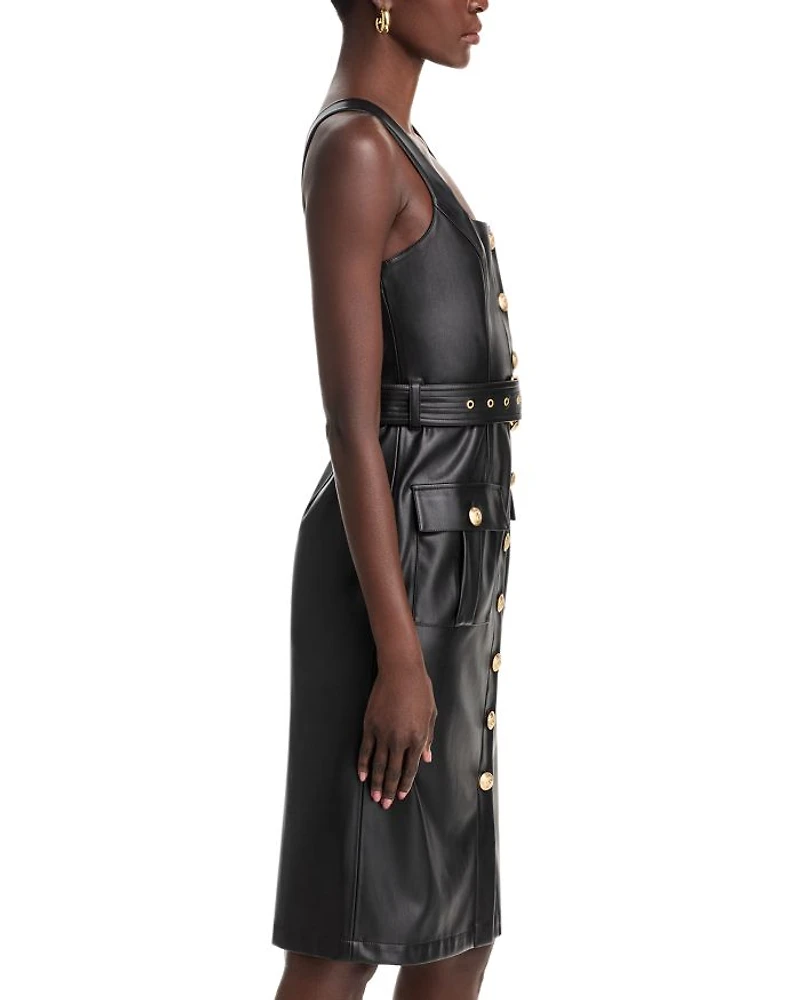 Button Front Faux Leather Tank Dress