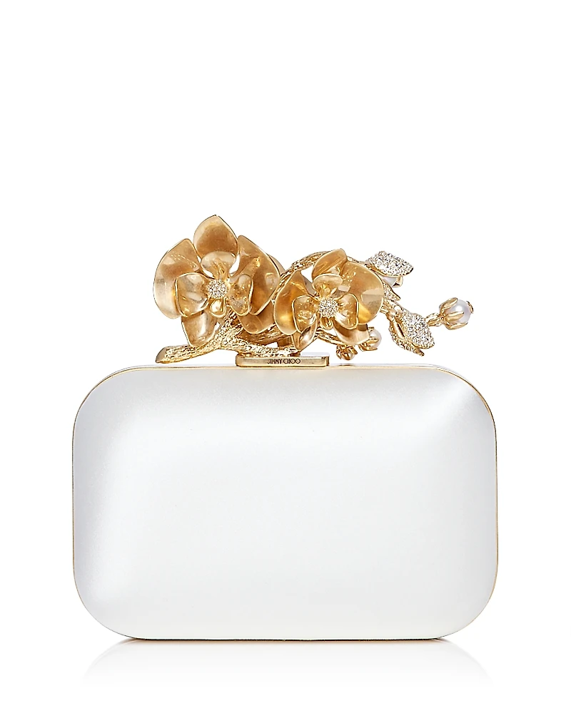 Jimmy Choo Cloud Satin Flower Jewel Clutch