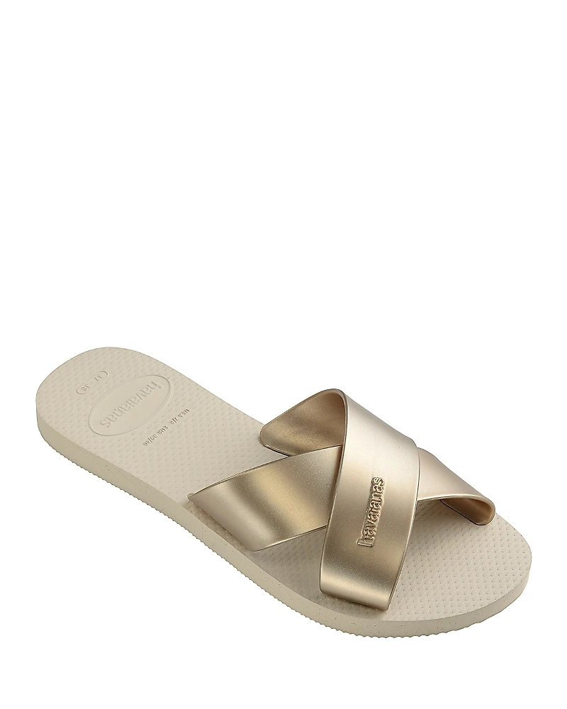havaianas Women's Aqua Metallic Crisscross Slide Sandals