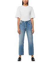 Hollie Button-Fly High Rise Cropped Straight Jeans Denim