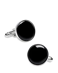Onyx Inlay Silver Plated Round Stud & Cufflink Set