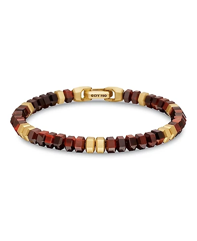 David Yurman Men's 18K Yellow Gold Spiritual Beads Red Tigers Eye Bead Bracelet