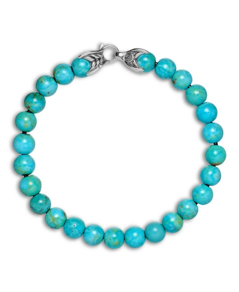 Men's Spiritual Beads Bracelet Sterling Silver with Turquoise, 8mm