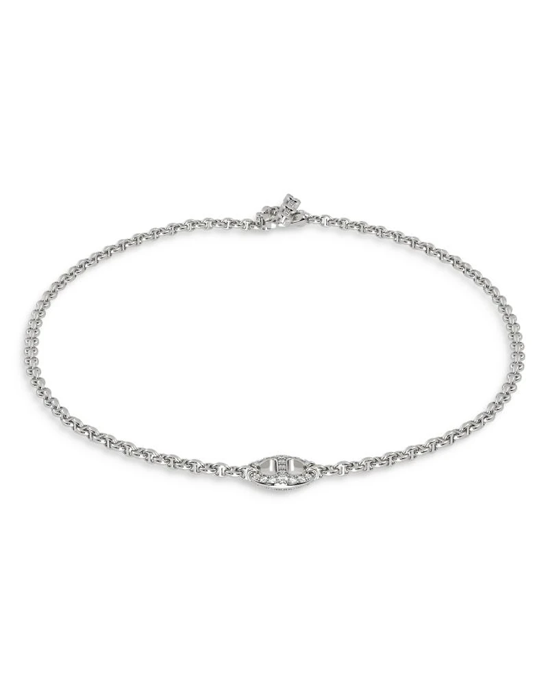 18K White Gold Micro Chain Necklace with Diamonds, 0.93 tcw