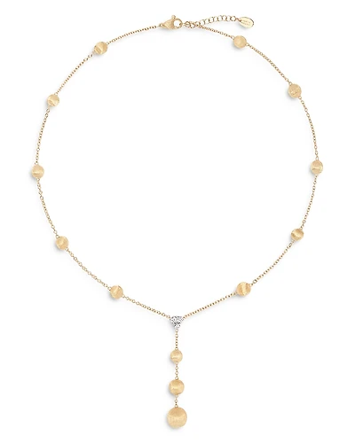 Marco Bicego 18K White & Yellow Gold Africa Diamond Cluster & Textured Bead Lariat Necklace, 16.5-18