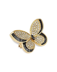 Black & White Diamond Pavé Butterfly Brooch in 14K Yellow Gold, 1.00 tcw